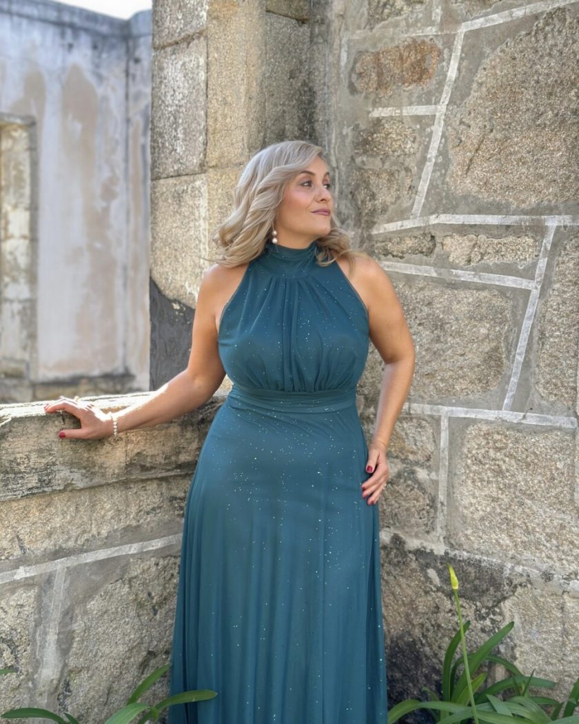 Vestido Tul Halter Brillos