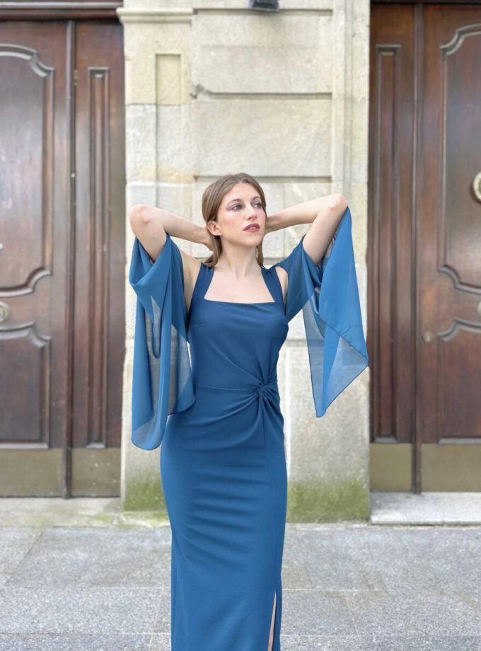 Vestido Escote Cuadrado Chal Mangas