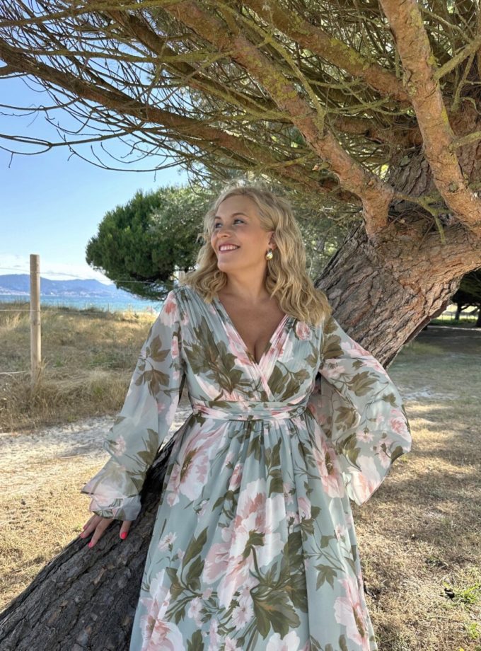 Vestido Gasa Mangas Estampado Curvy