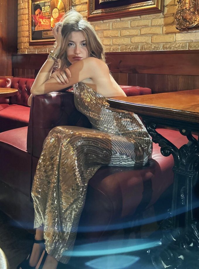 Vestido Halter Lentejuelas Largo