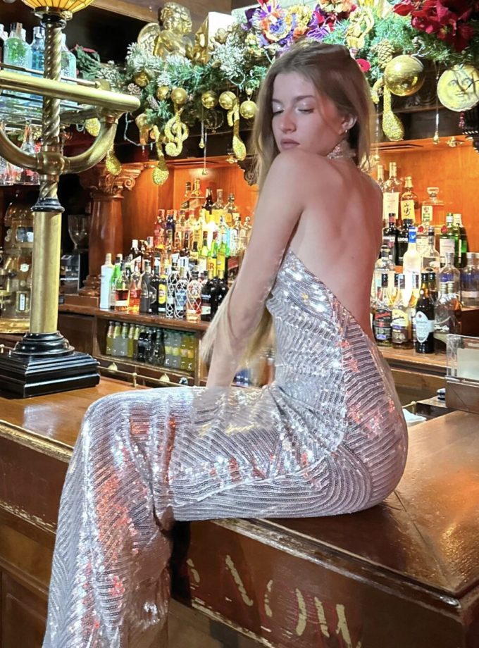 Vestido Halter Lentejuelas Largo