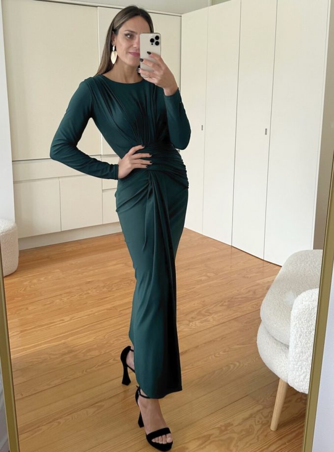 Vestido Mangas Largo Drapeado