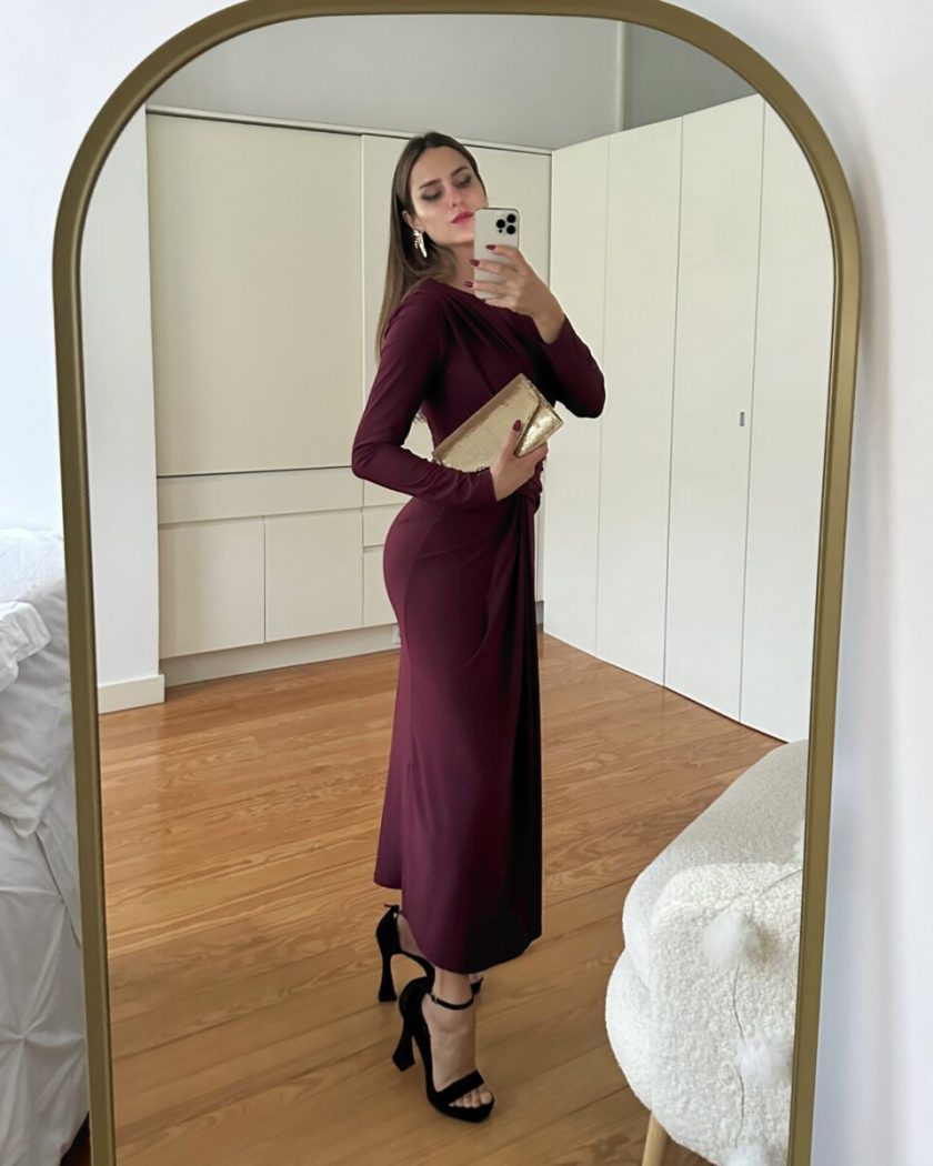 Vestido Drapeado Cintura Mangas - Imagen 4