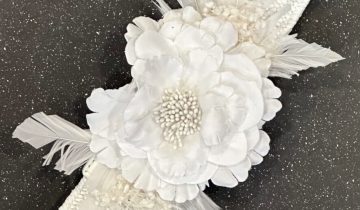 Cinturón Elástico Rafia Blanco Con Flor