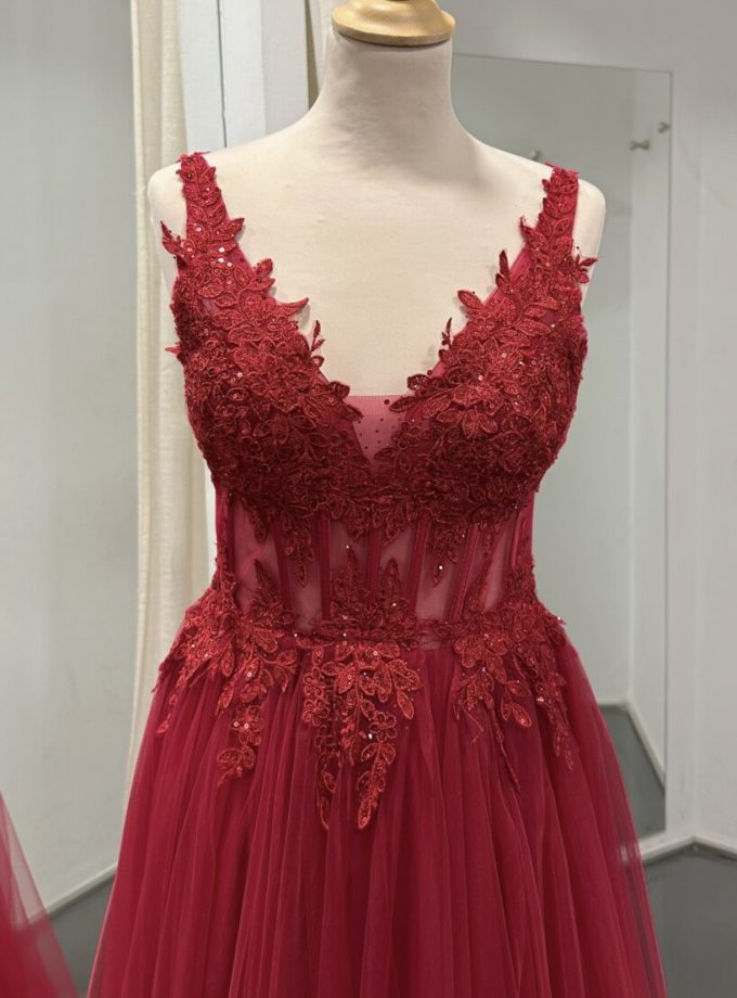 Vestido Tul Largo Corsé Abertura