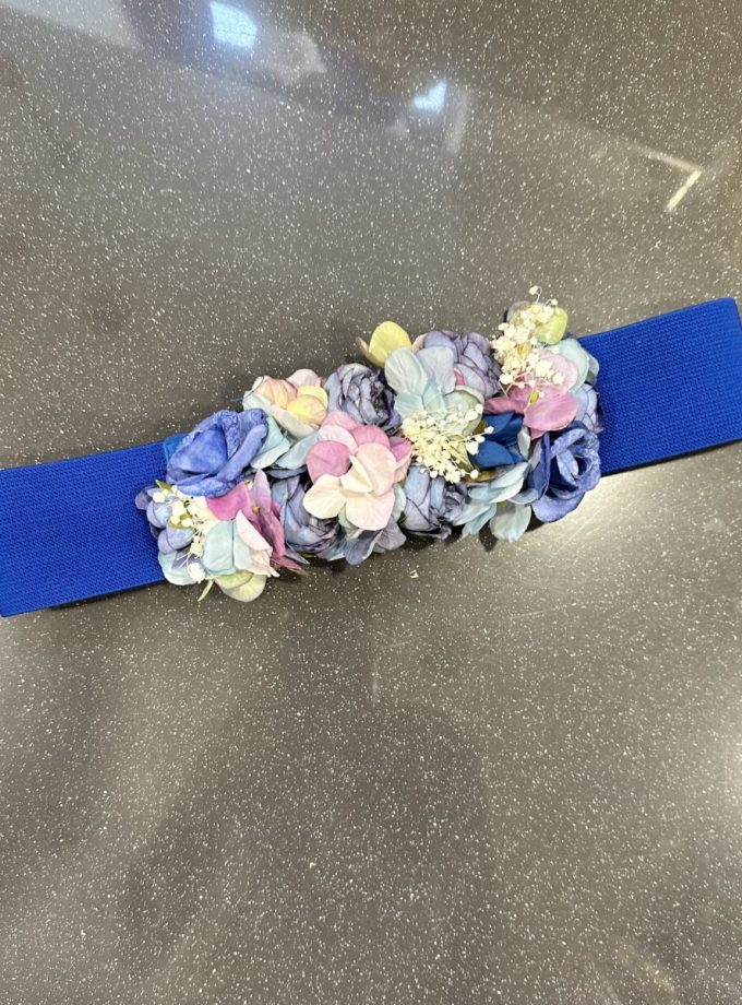 Cinturón Floral Elástico Azul Klein
