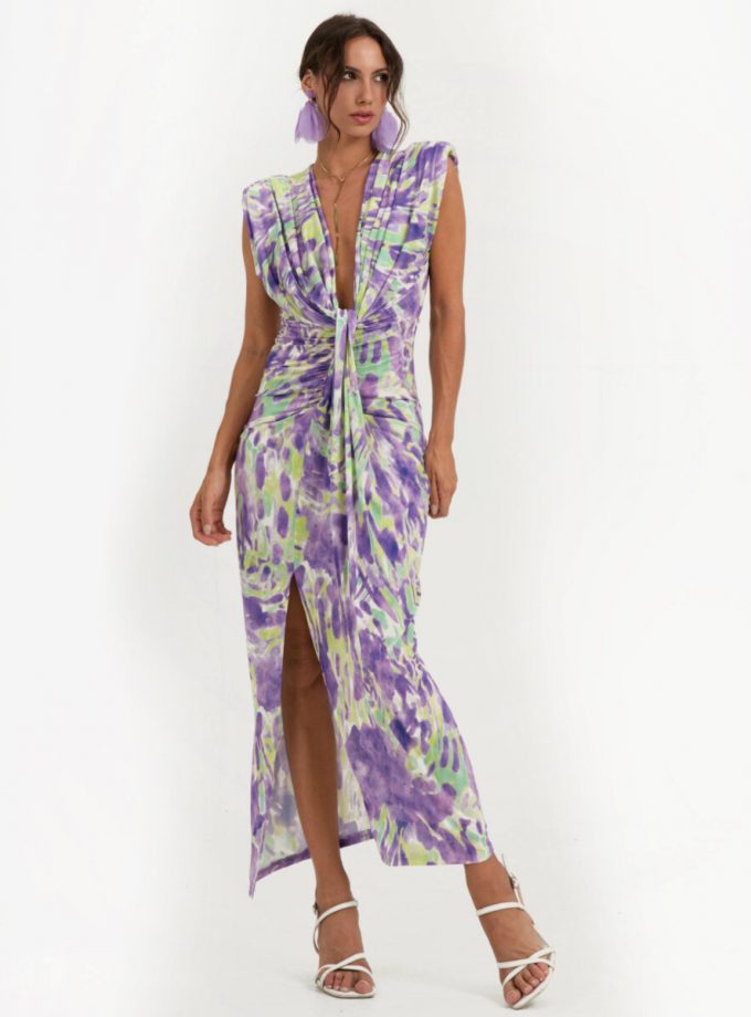 Vestido Seda Escote Nudo Estampado