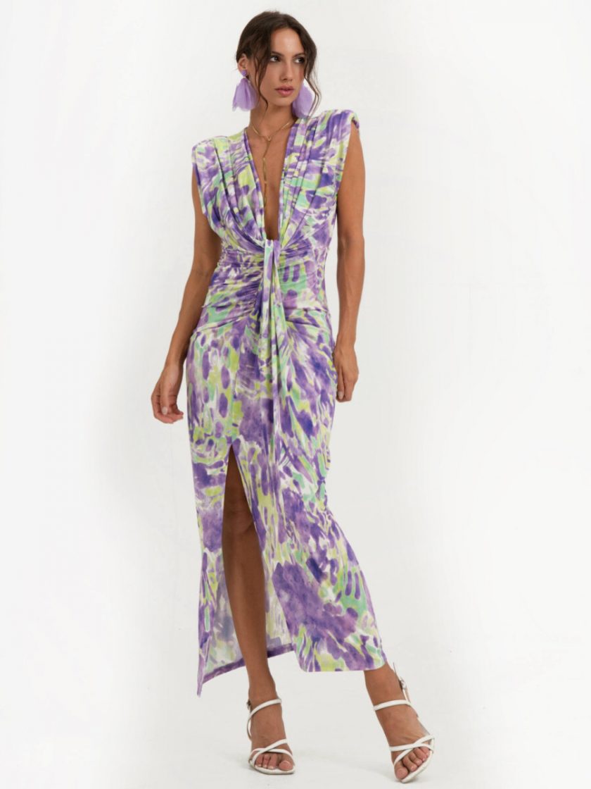 Vestido Seda Escote Nudo Estampado - Imagen 7