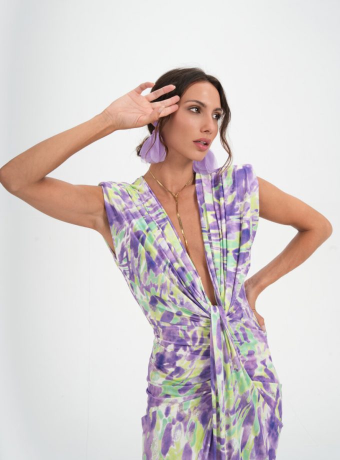 Vestido Seda Escote Nudo Estampado