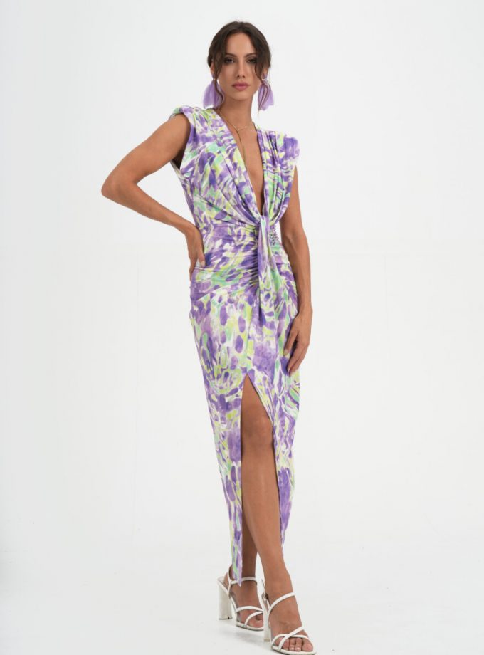 Vestido Seda Escote Nudo Estampado