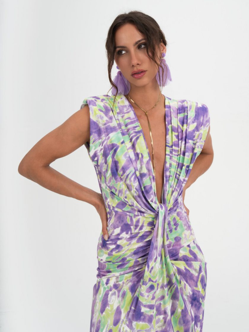 Vestido Seda Escote Nudo Estampado - Imagen 12