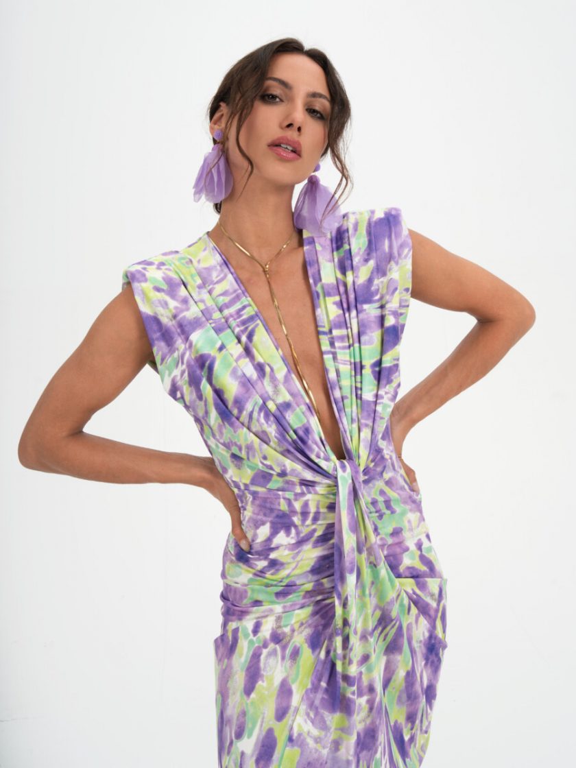 Vestido Seda Escote Nudo Estampado - Imagen 2