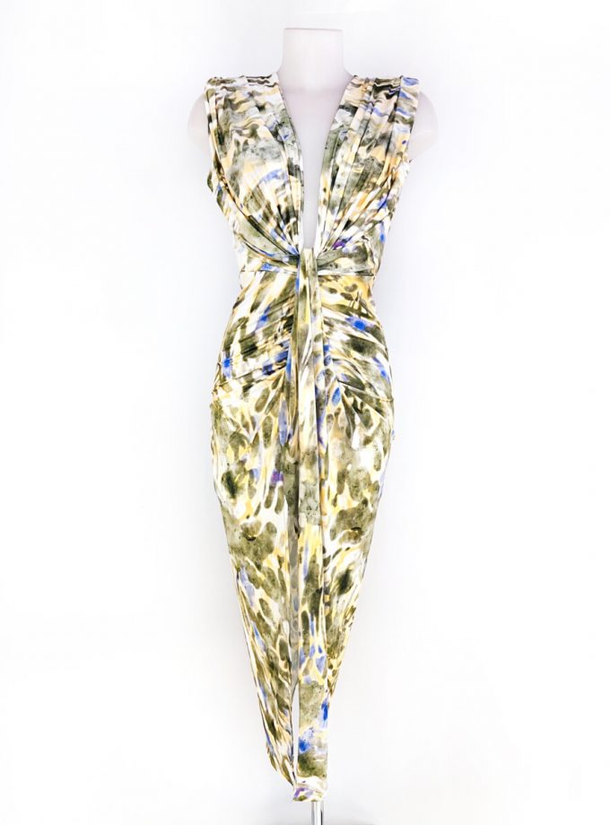 Vestido Seda Escote Nudo Estampado