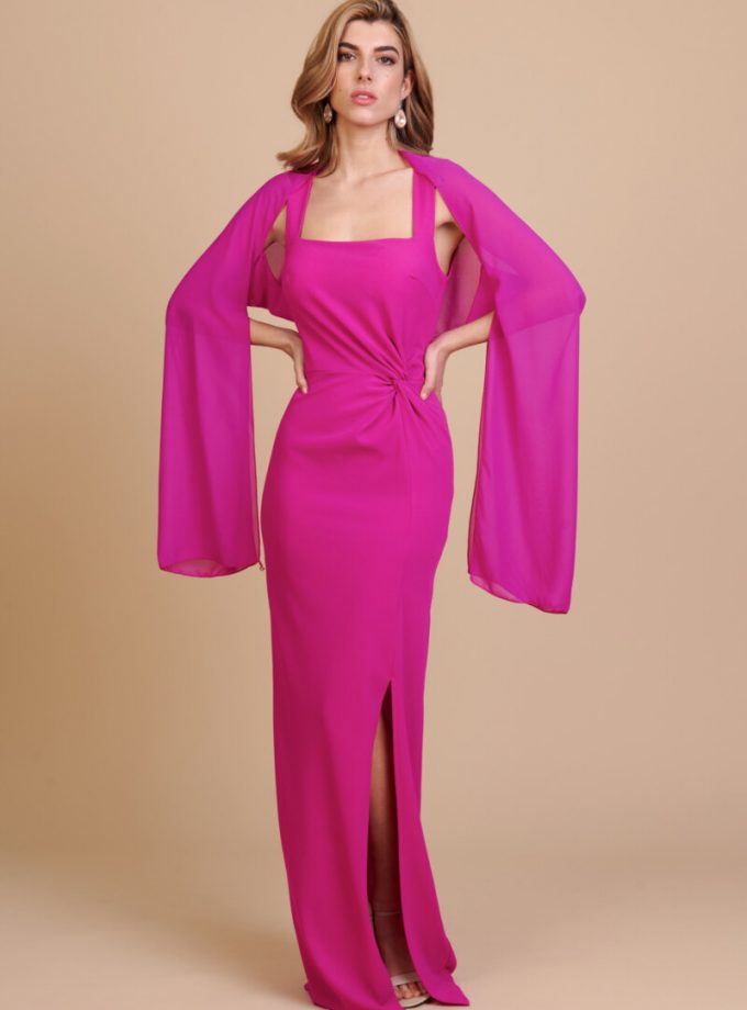 Vestido Escote Cuadrado Chal Mangas