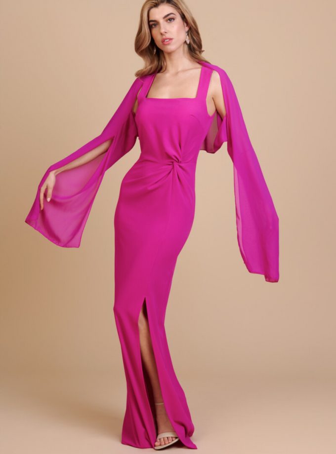 Vestido Escote Cuadrado Chal Mangas