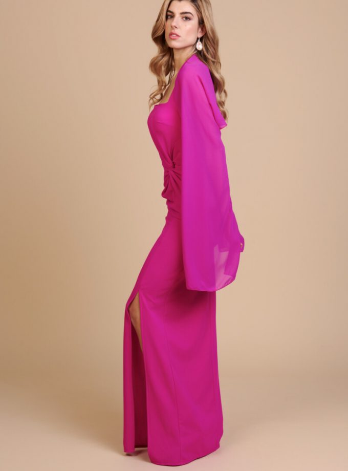 Vestido Escote Cuadrado Chal Mangas