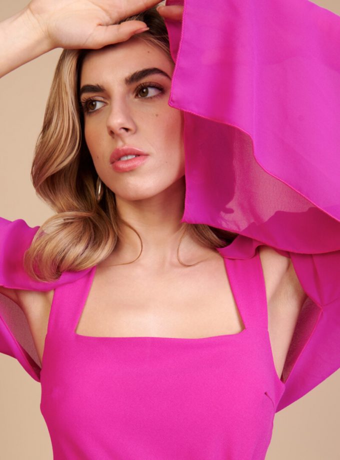 Vestido Escote Cuadrado Chal Mangas