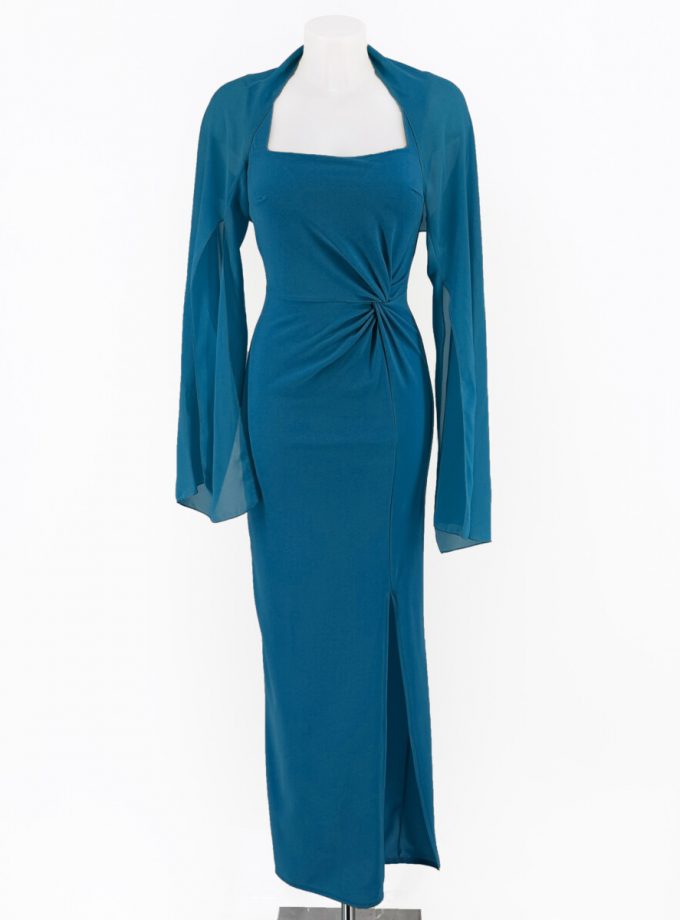 Vestido Escote Cuadrado Chal Mangas