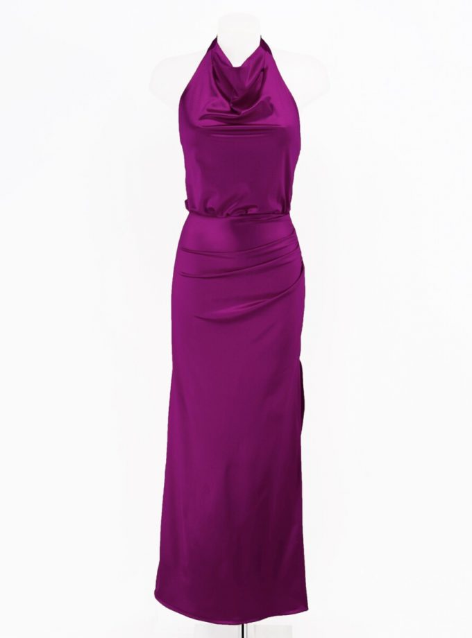 Vestido Seda Halter Cascada