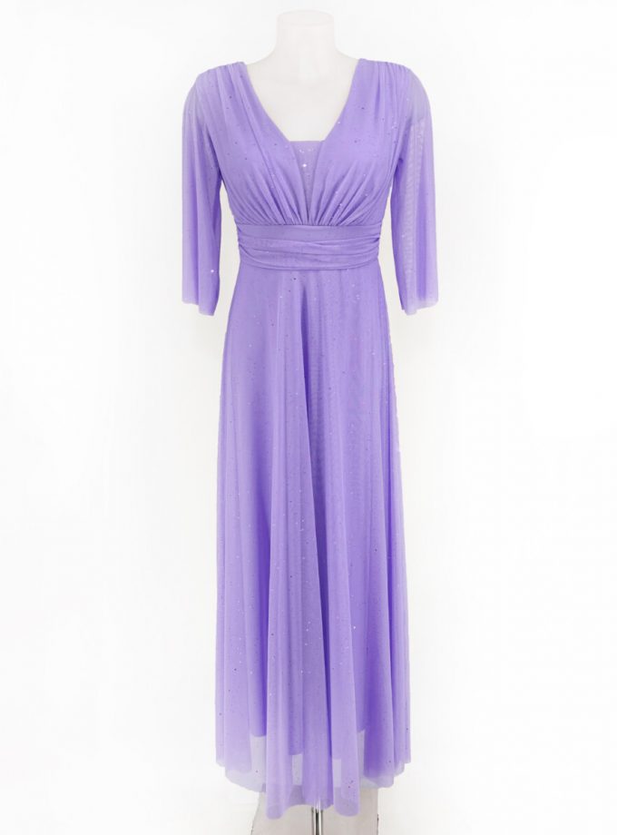 Vestido Tul Basic Manga Larga Brillos