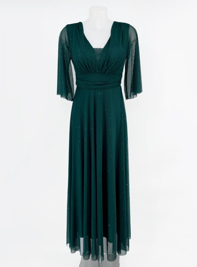 Vestido Tul Basic Manga Larga Brillos