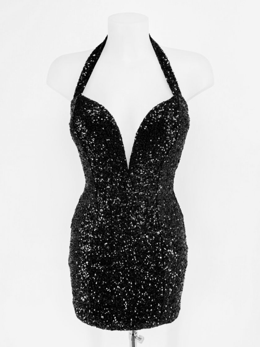 Vestido Lentejuelas Escote Corto