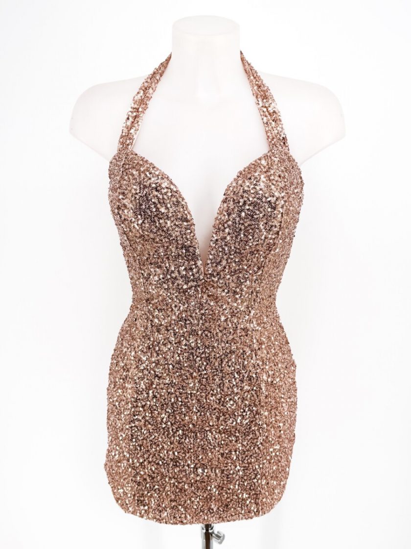 Vestido Lentejuelas Escote Corto