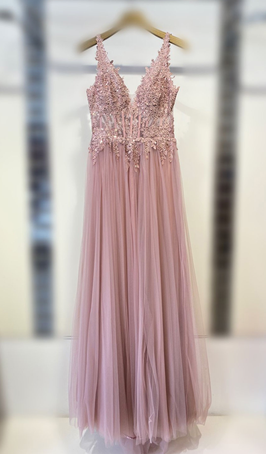 Vestido Tul Largo Corsé Abertura