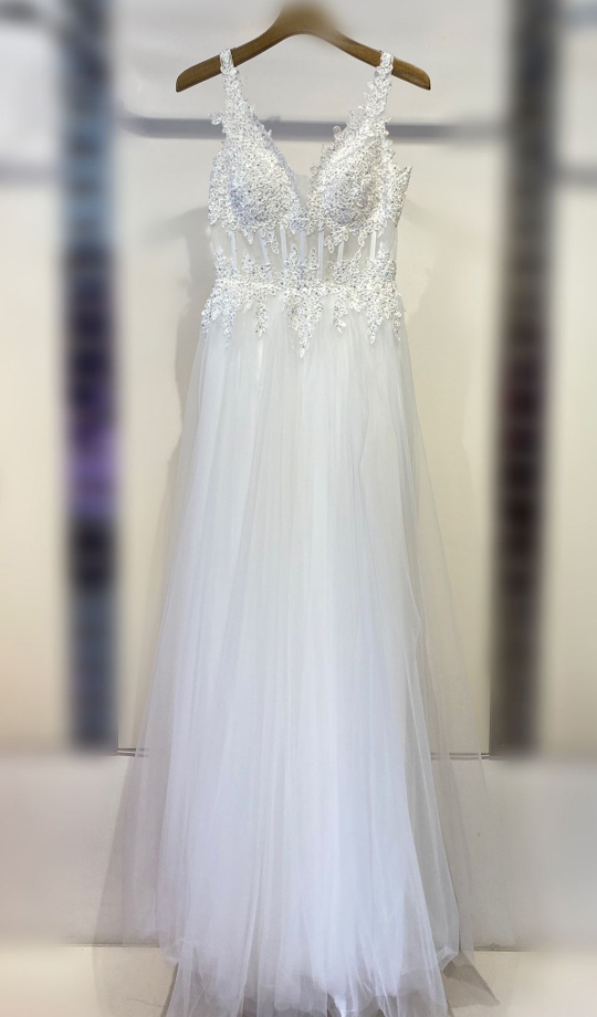 Vestido Tul Largo Corsé Abertura