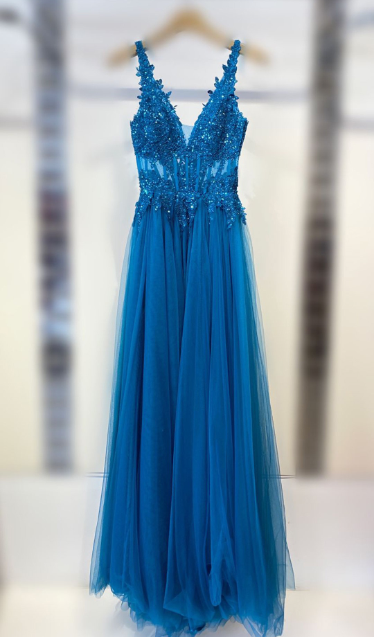 Vestido Tul Largo Corsé Abertura