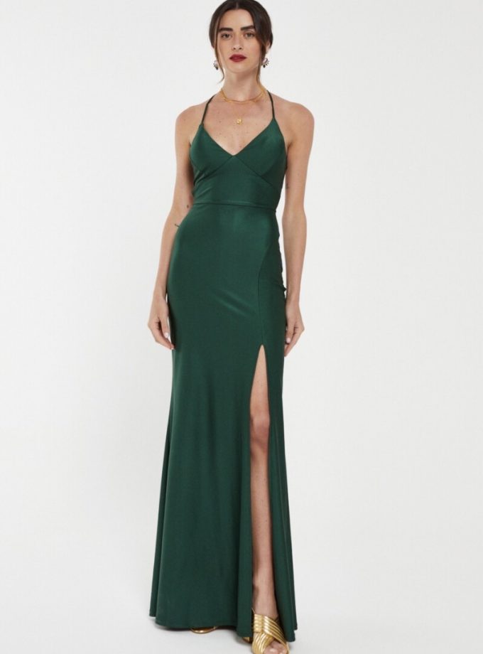 Vestido Seda Espalda Cruzada Escote triángulo