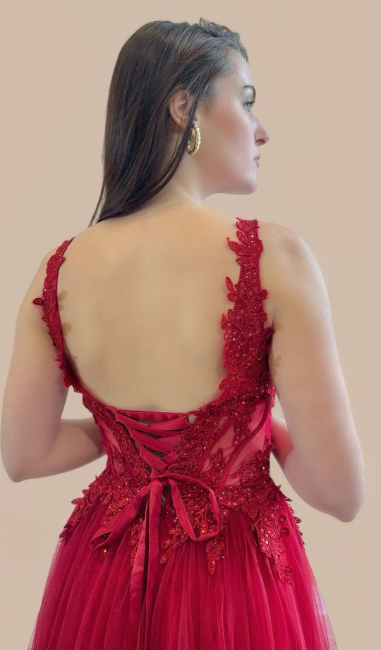 Vestido Tul Largo Corsé Abertura