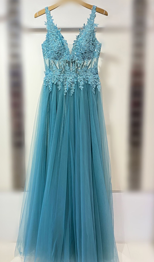 Vestido Tul Largo Corsé Abertura