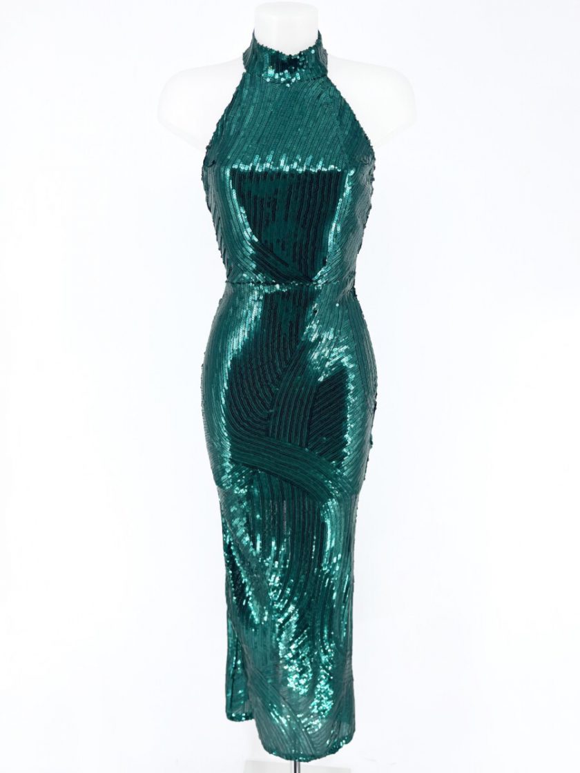 Vestido Halter Lentejuelas Largo - Imagen 5