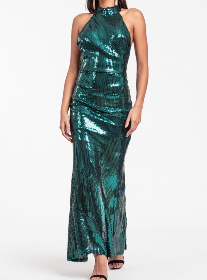 Vestido Halter Lentejuelas Largo