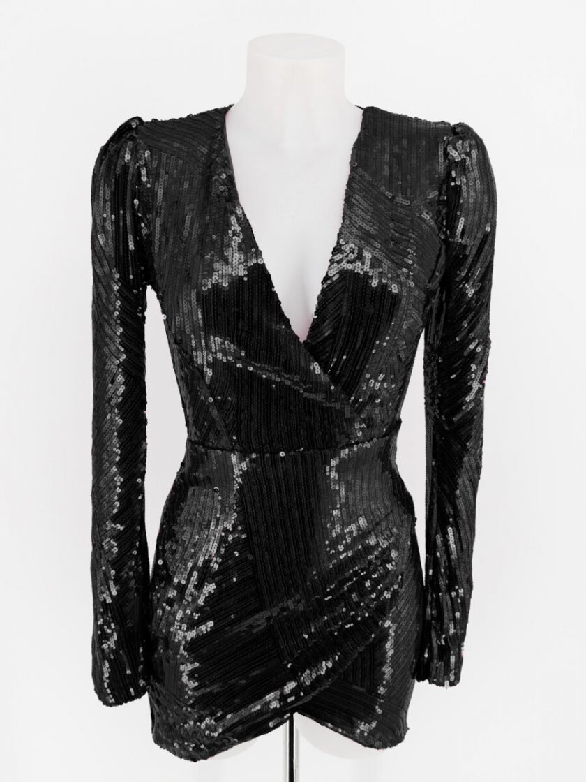 Vestido Lentejuelas Mangas Cruzado - Imagen 2