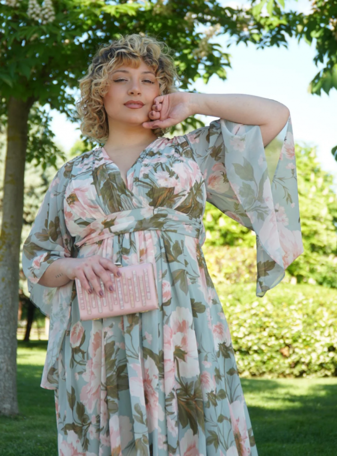 Vestido Gasa Mangas Estampado Curvy