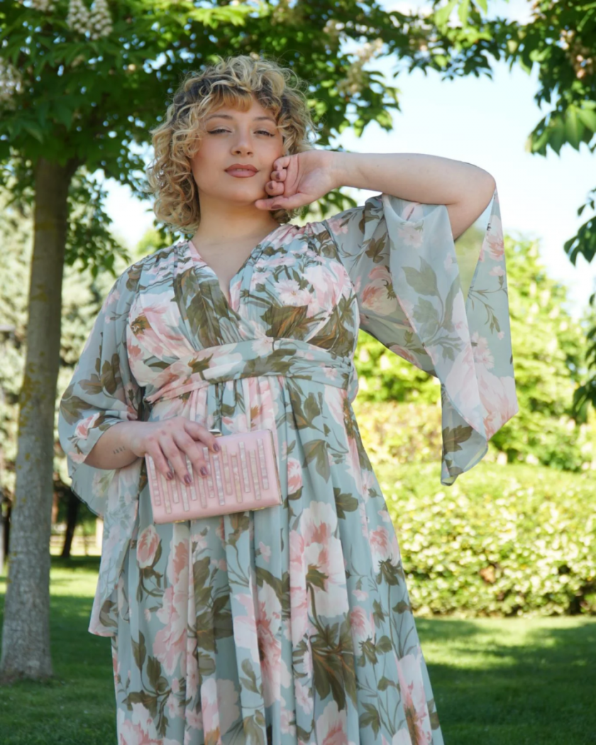 Vestido Gasa Mangas Estampado Curvy - Imagen 12