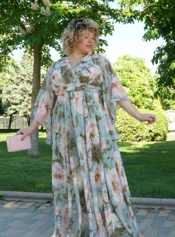 Vestido Gasa Mangas Estampado Curvy