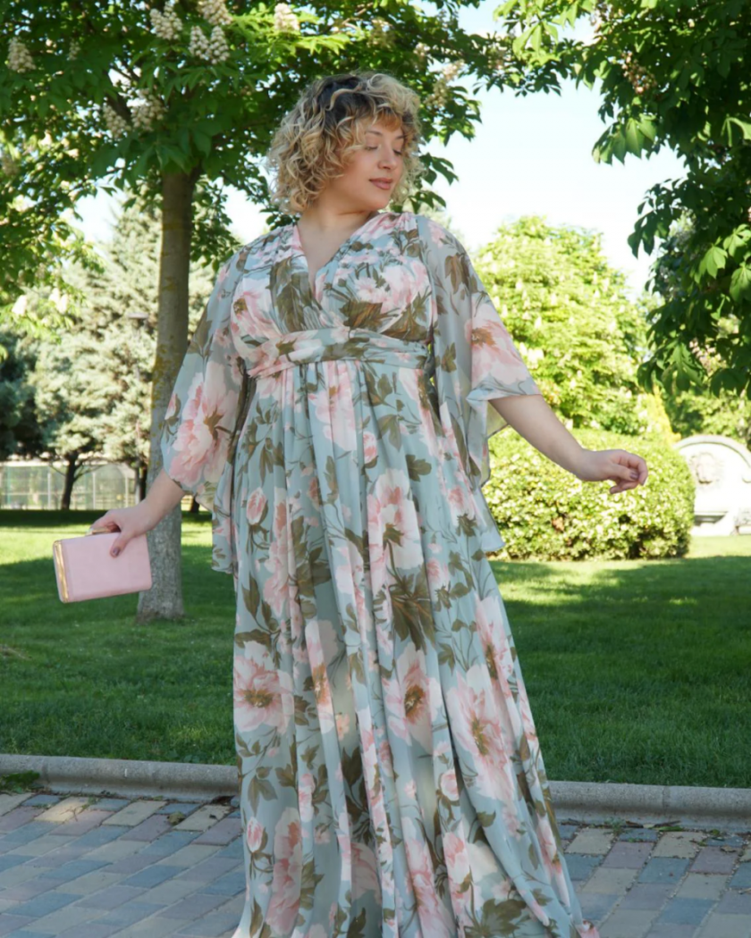 Vestido Gasa Mangas Estampado Curvy - Imagen 4