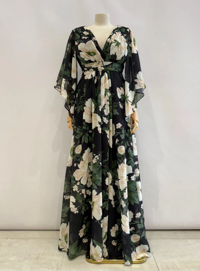 Vestido Gasa Mangas Estampado Curvy