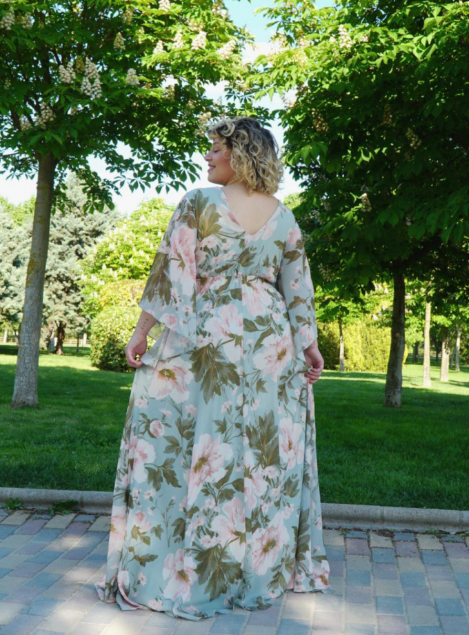 Vestido Gasa Mangas Estampado Curvy