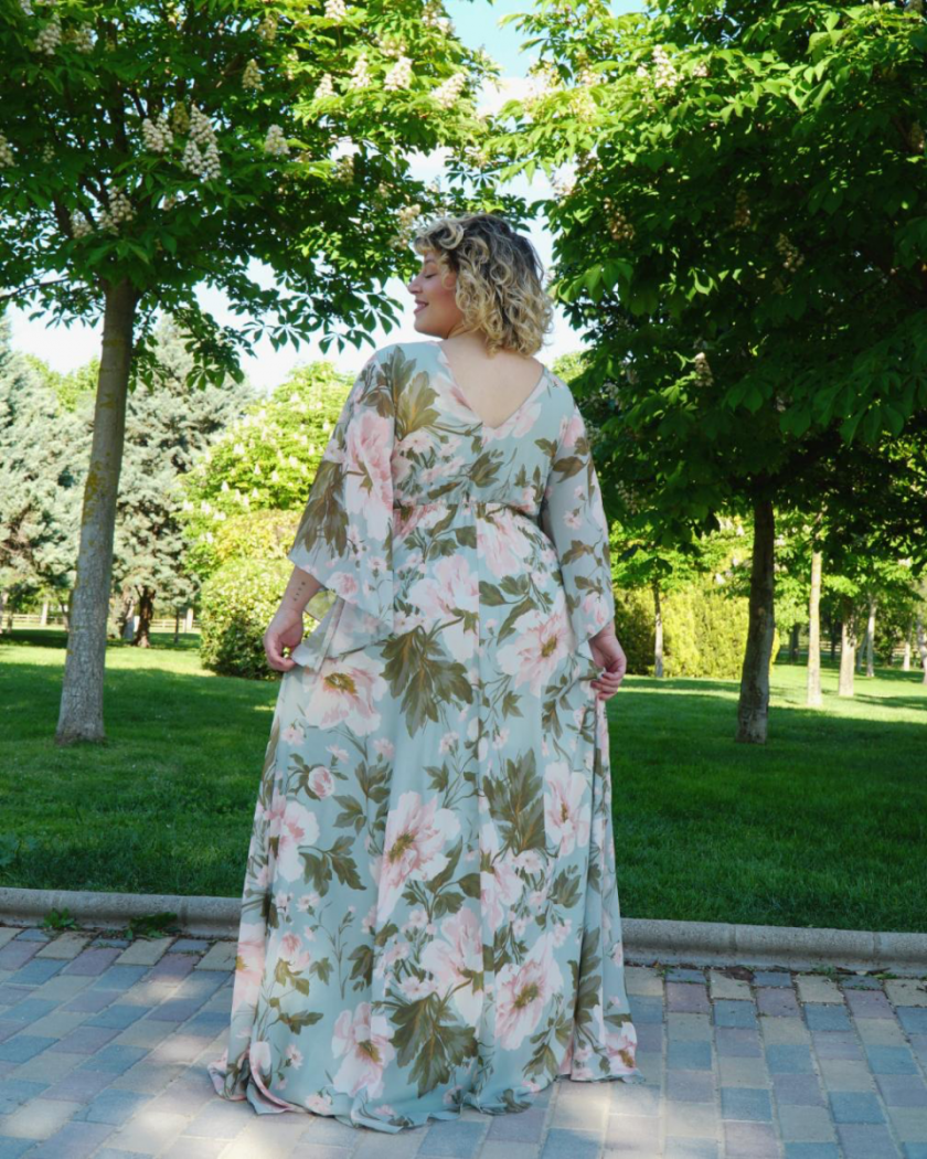 Vestido Gasa Mangas Estampado Curvy - Imagen 2