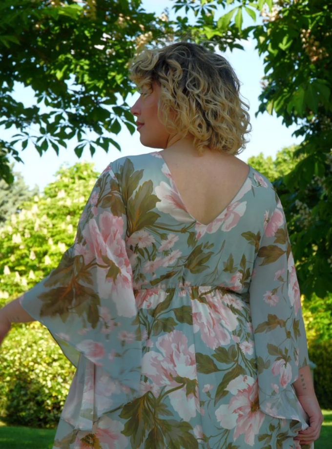 Vestido Gasa Mangas Estampado Curvy