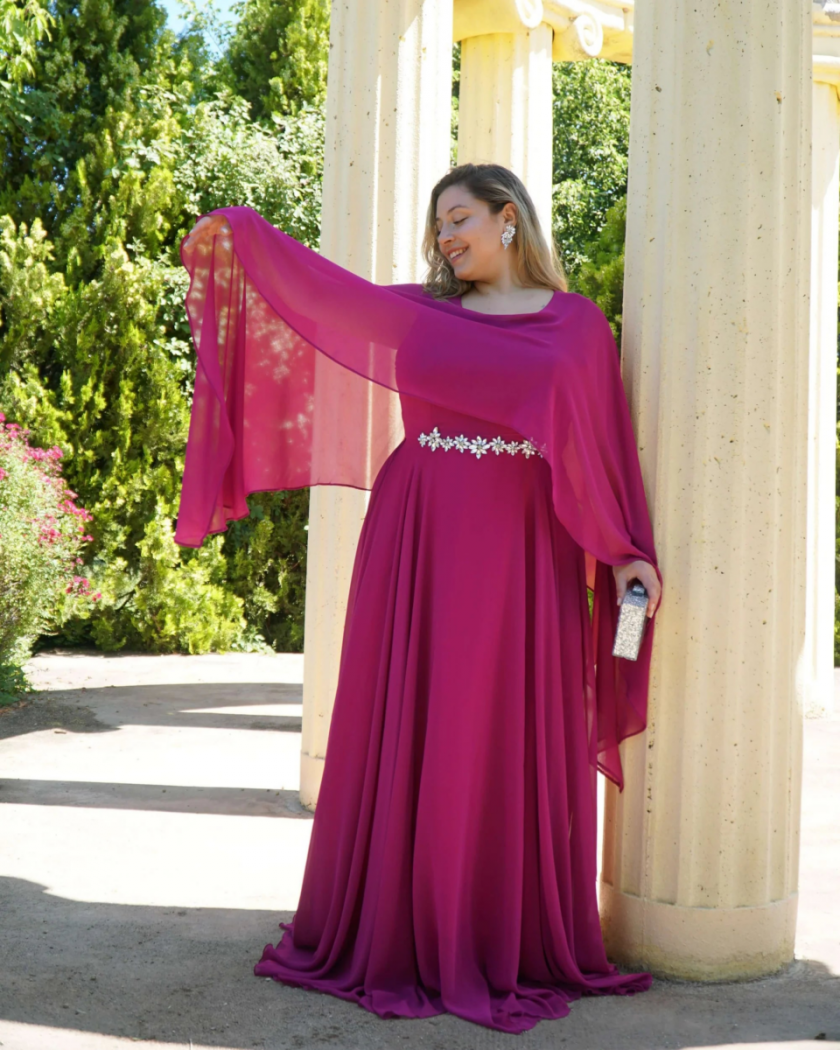 Vestido Capa Larga Aplique Brillos Curvy - Imagen 8