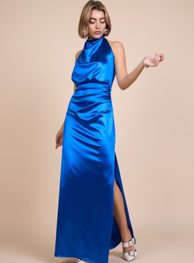 Vestido Seda Halter Cascada