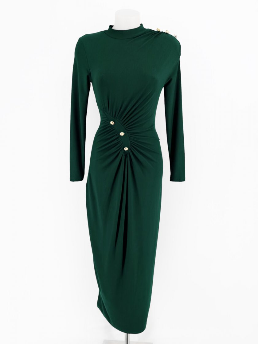 Vestido Drapeado Botones Largo - Imagen 11