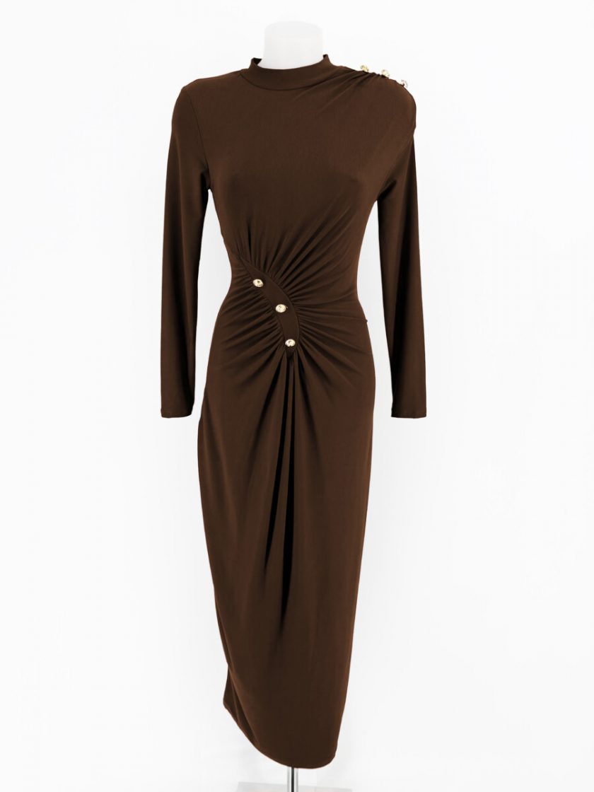 Vestido Drapeado Botones Largo - Imagen 10