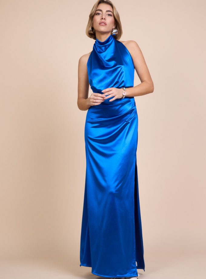 Vestido Seda Halter Cascada