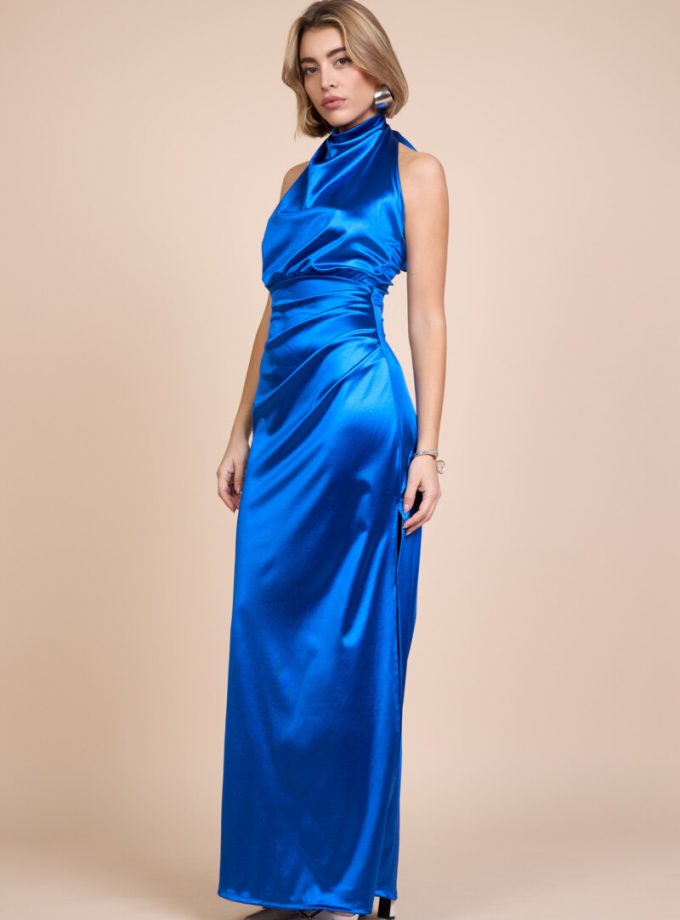 Vestido Seda Halter Cascada